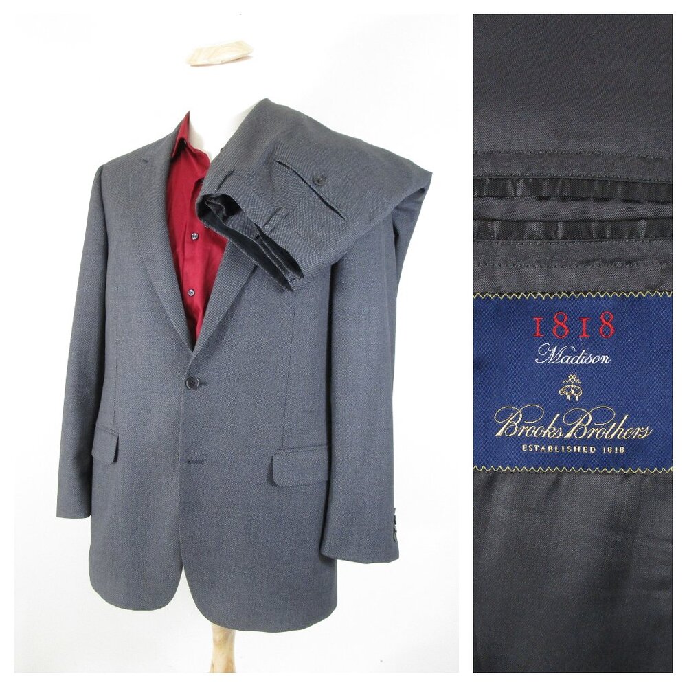 Brooks Brothers 1818 Vitale Barberis Madison Gray Wool Suit 42L Pants 36 X 31